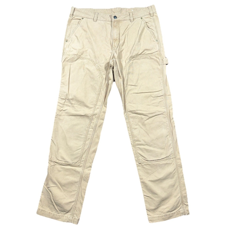 Alpine Design Mens Pants 36/34 Khaki Tan Utility Double Knees Organic Cotton